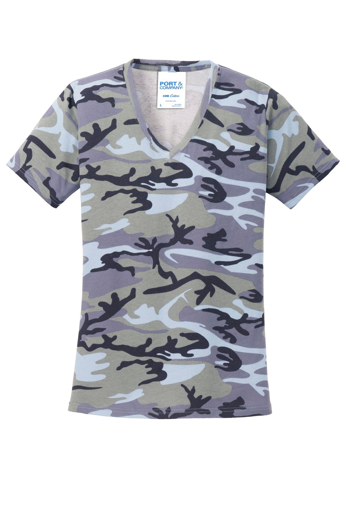 DISCONTINUED Port & Company ® Ladies Core Cotton Camo V-Neck Tee. LPC54VC - Image 3