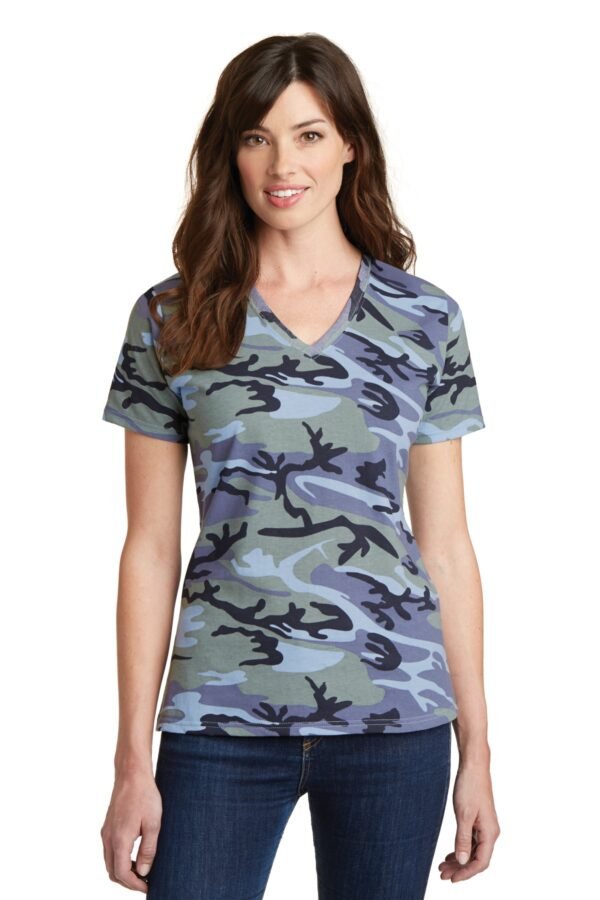 DISCONTINUED Port & Company ® Ladies Core Cotton Camo V-Neck Tee. LPC54VC
