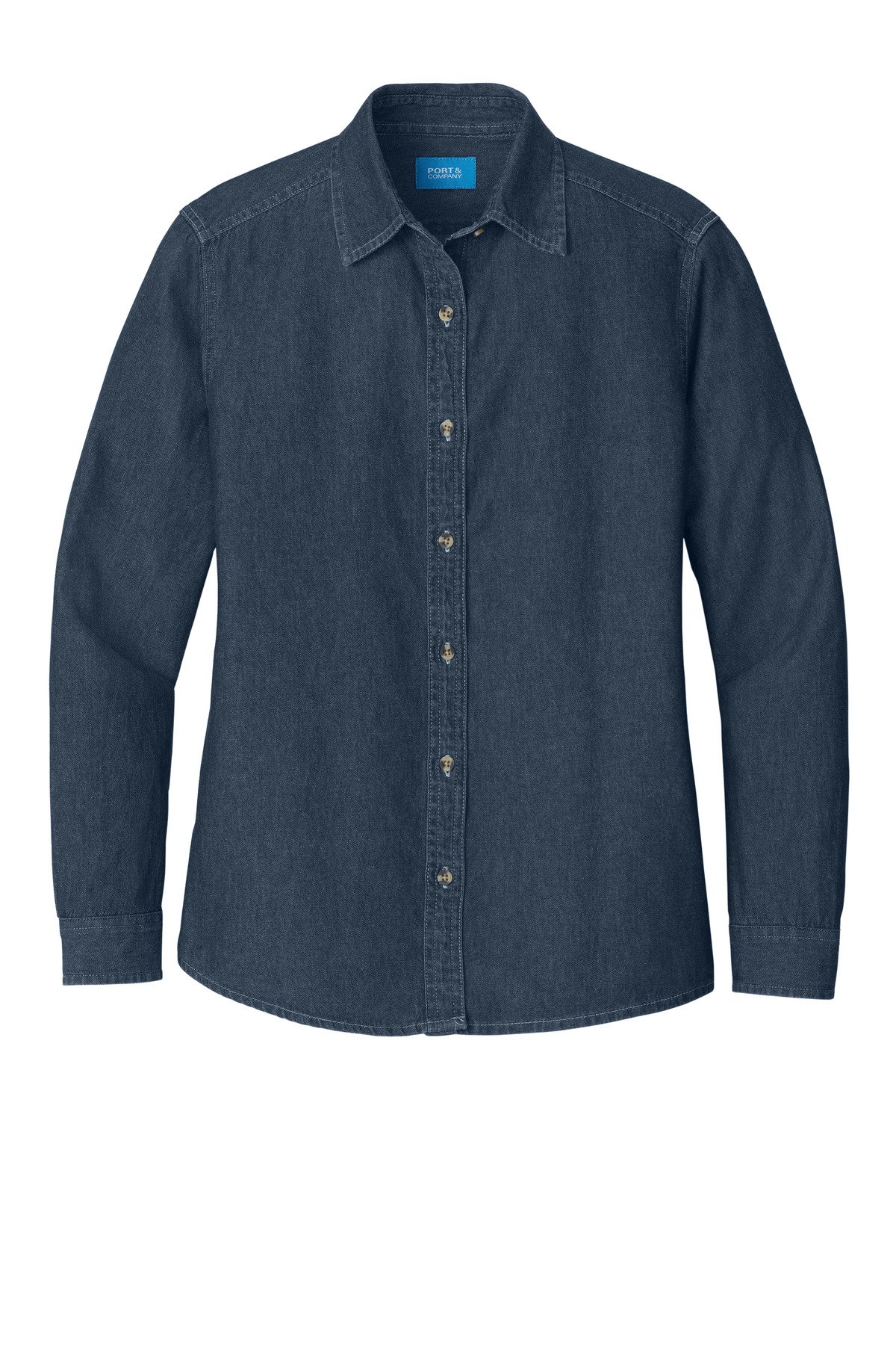 Port & Co Women's Long Sleeve Value Denim Shirt. LSP10 - Image 3