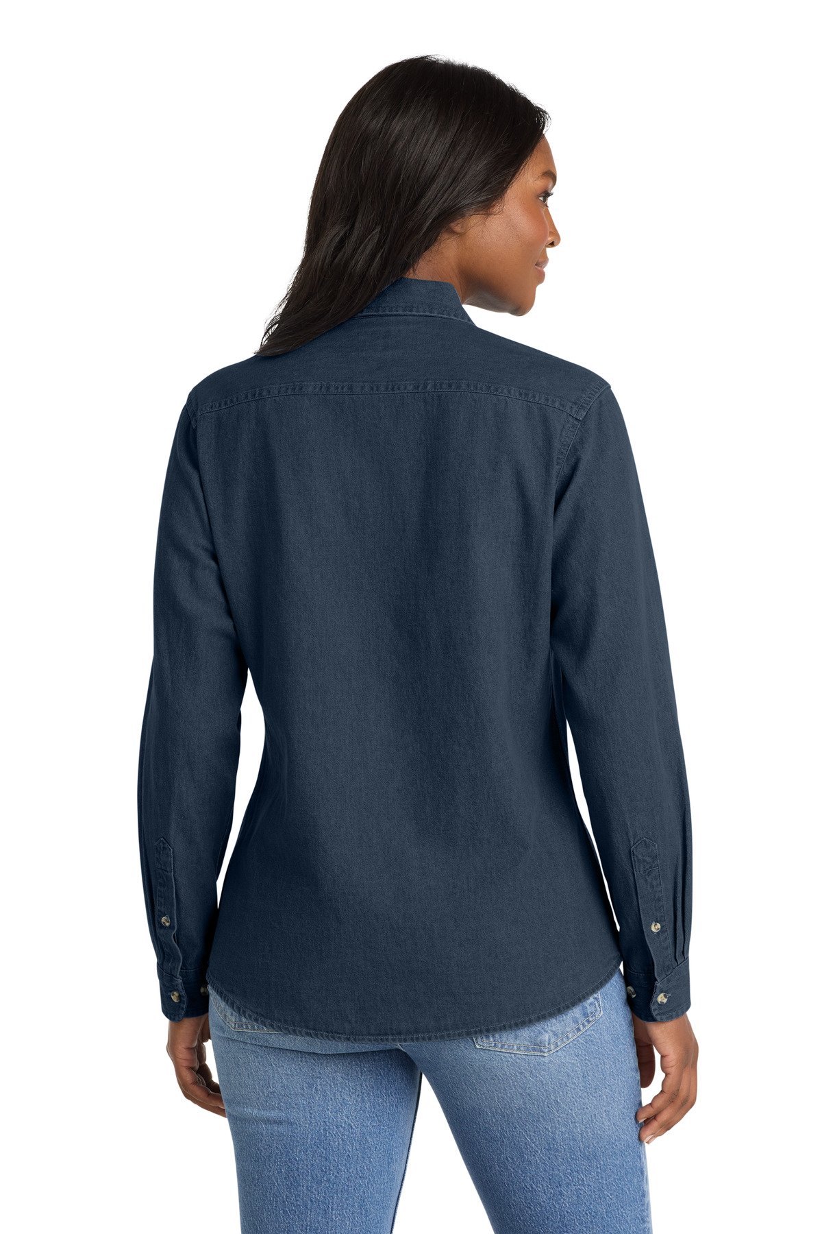 Port & Co Women's Long Sleeve Value Denim Shirt. LSP10 - Image 2