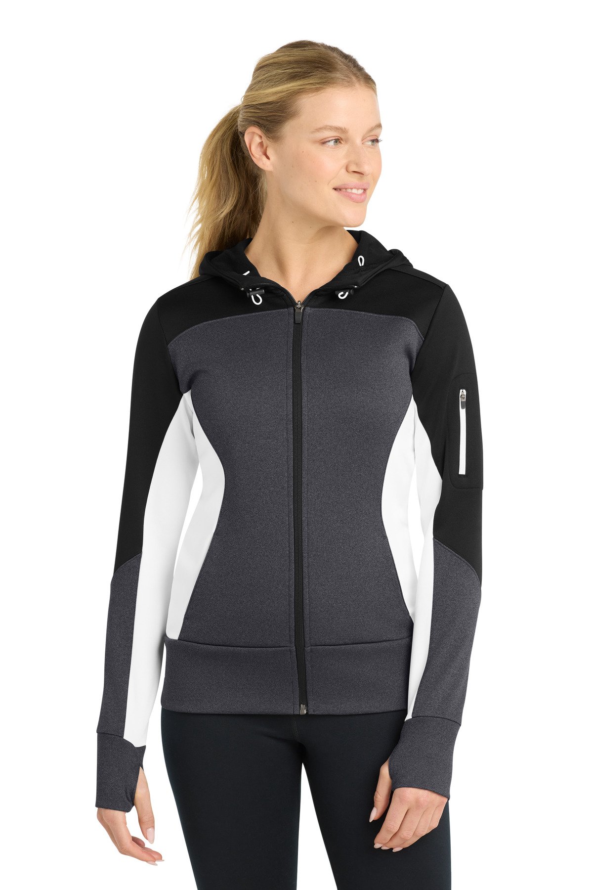 DISCONTINUED Sport-Tek ® Women's Tech Fleece Colorblock Full-Zip Hooded Jacket. LST245