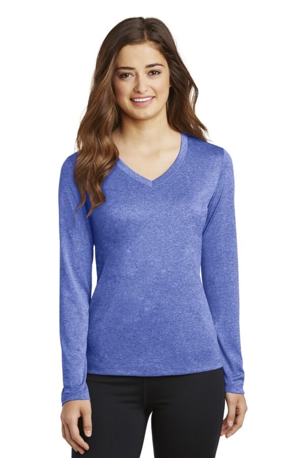 DISCONTINUED Sport-Tek ® Ladies Long Sleeve Heather Contender V-Neck Tee. LST360LS