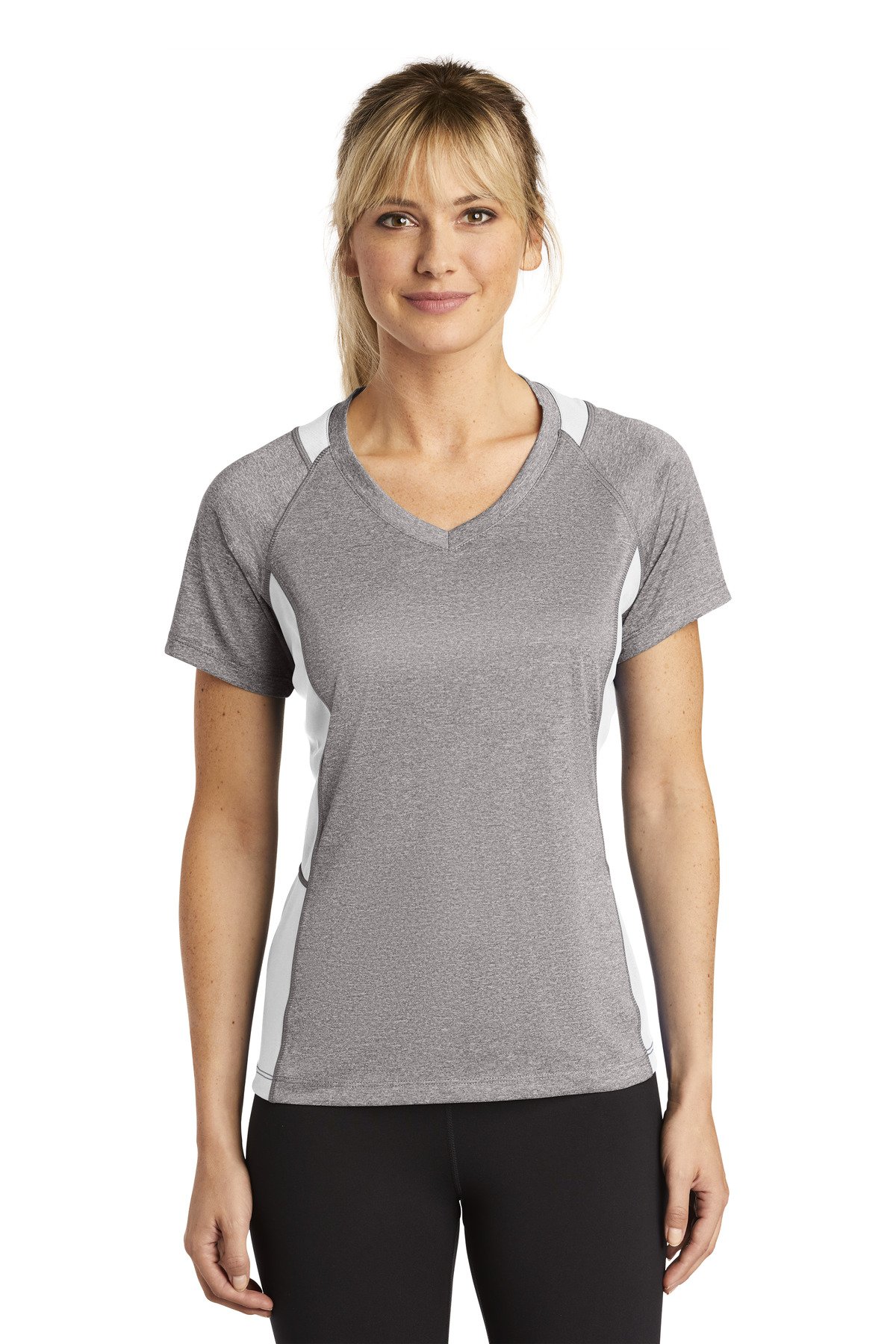DISCONTINUED Sport-Tek ® Women's Heather Colorblock Contender V-Neck Tee. LST361