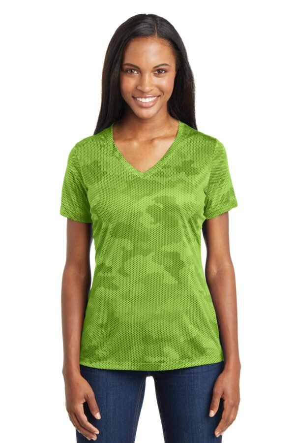 DISCONTINUED  Sport-Tek ®  Ladies CamoHex V-Neck Tee. LST370