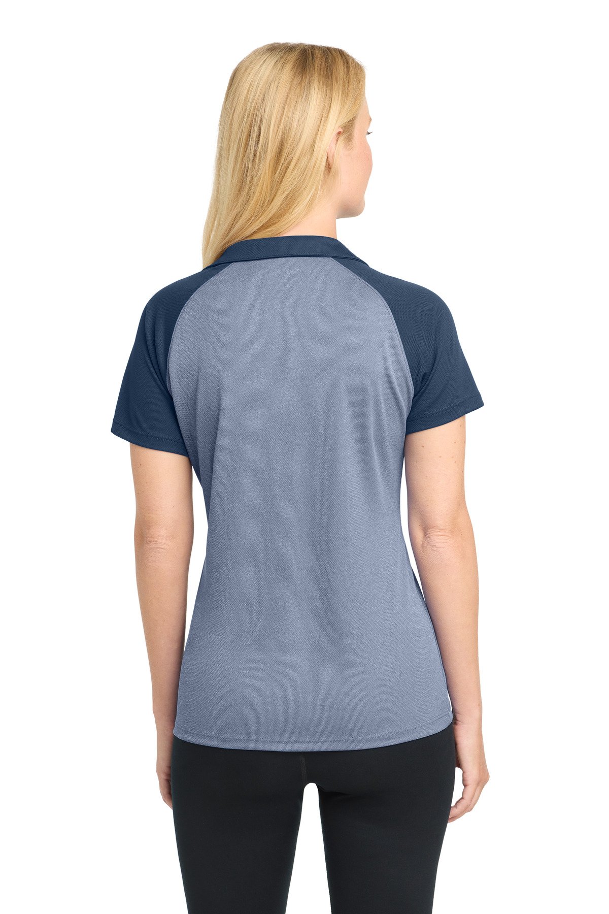 DISCONTINUED Sport-Tek ® Women's PosiCharge ® RacerMesh ® Raglan Heather Block Polo. LST641 - Image 2