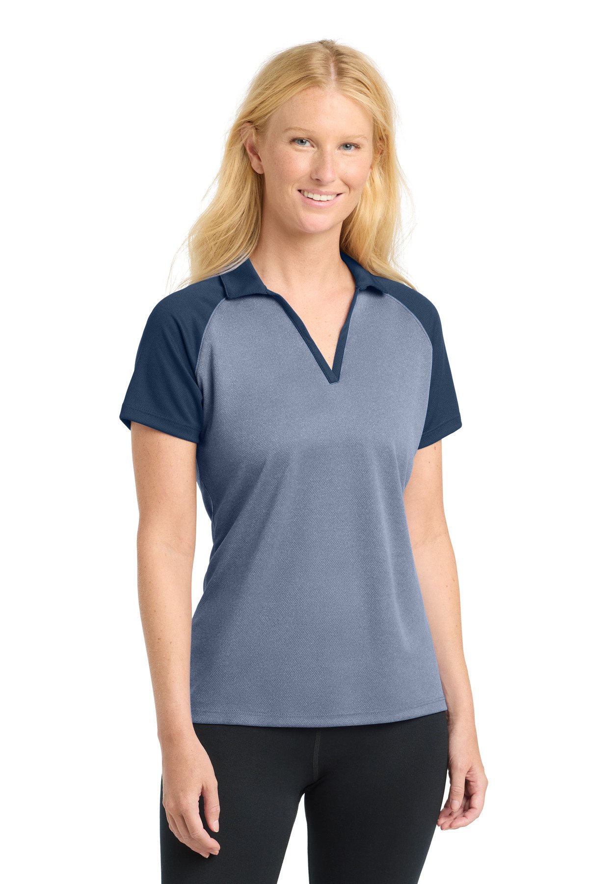 DISCONTINUED Sport-Tek ® Women's PosiCharge ® RacerMesh ® Raglan Heather Block Polo. LST641