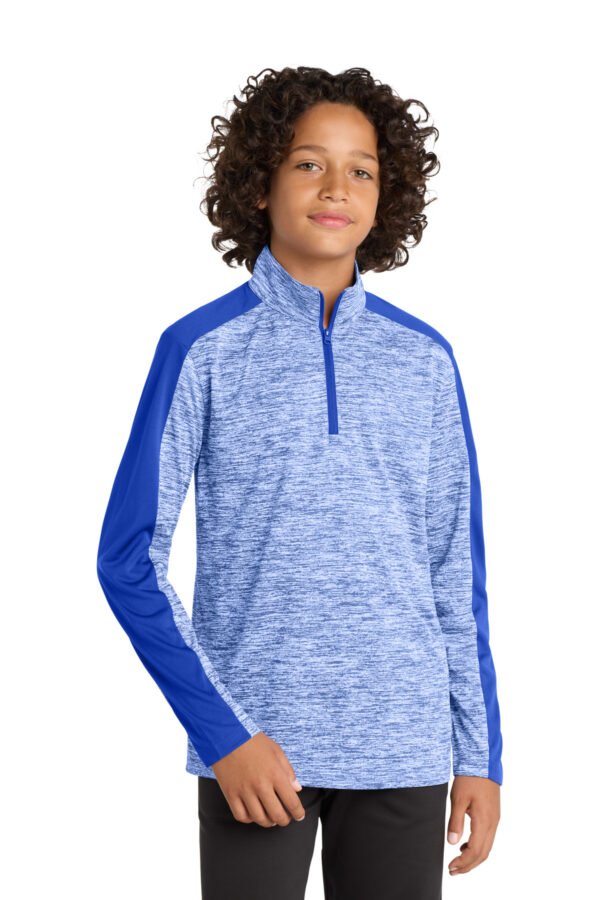 DISCONTINUED Sport-Tek ® Youth PosiCharge ® Electric Heather Colorblock 1/4-Zip Pullover. YST397